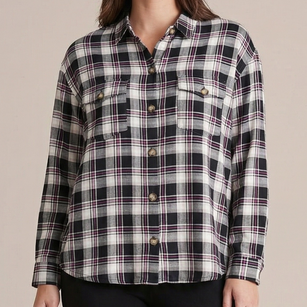 Plaid Print Button-Up Shirt